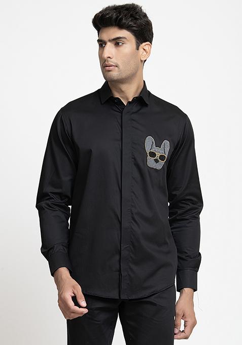 Black Dog Embroidered Shirt For Men