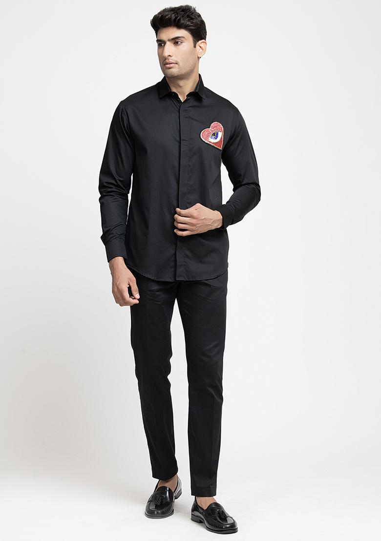 Red Heart Embroidered Amor Shirt For Men