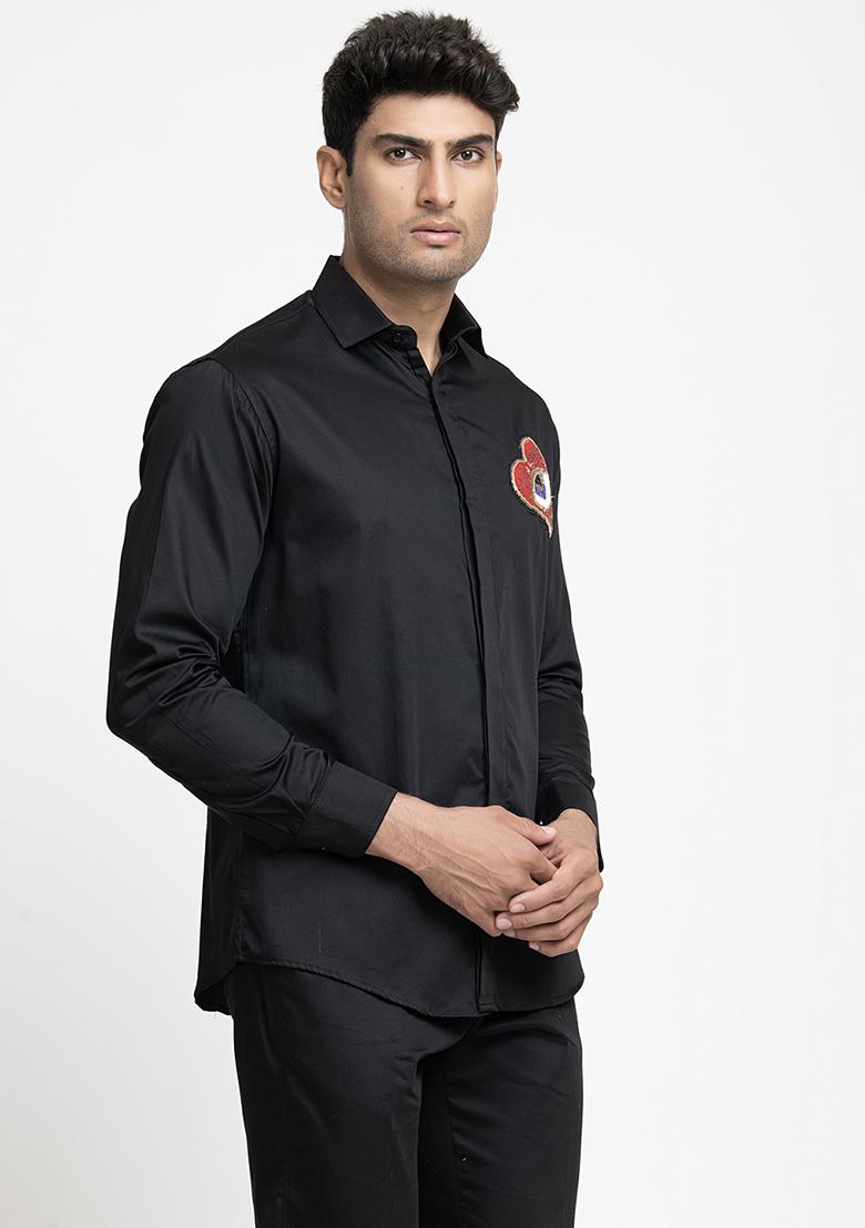 Red Heart Embroidered Amor Shirt For Men