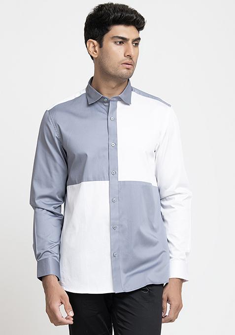 Grey Patchwork Palette Shirt For Men