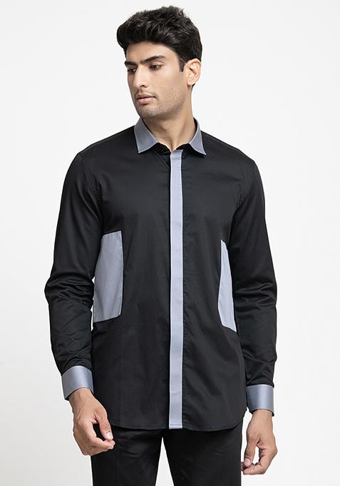 Black Patchwork Equinox Shirt For Men