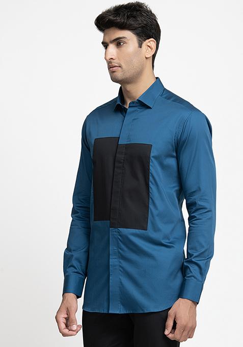 Blue Patch Work Bluinor Shirt For Men