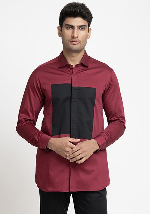 Red Patchwork Marior Shirt For Men