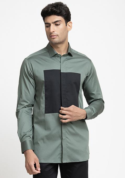 Olive Patch Work Olinoir Shirt For Men