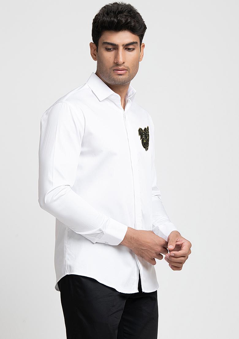 White Panther Embroidered Giza Cotton Shirt For Men