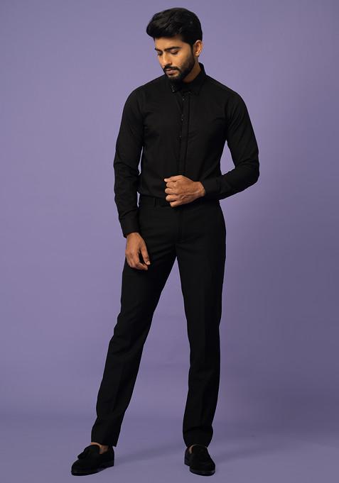 Black Solid Cotton Shirt For Men