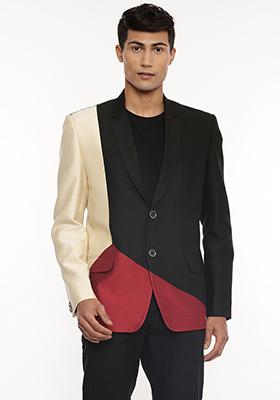 Black And Beige Three Colour Blazer For Men