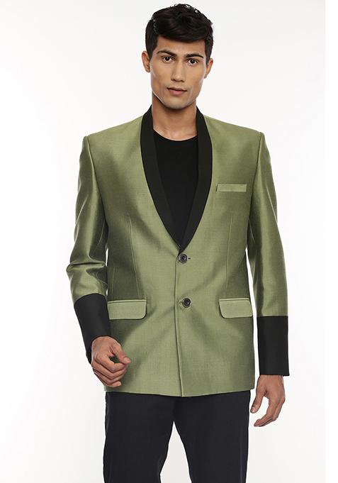 Green And Black Two Button Blazer For Men
