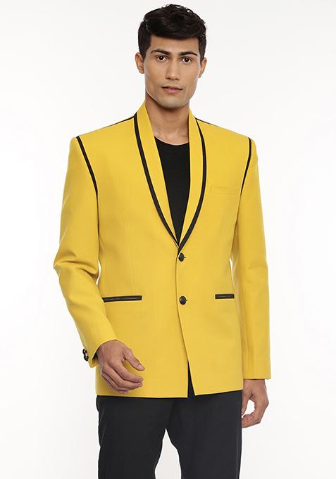 Mustard And Black Two Button Blazer For Men