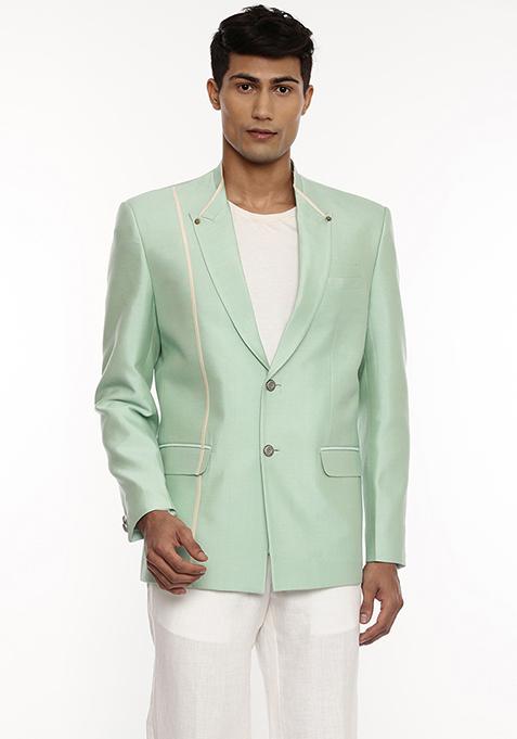 Pastel Green Silk Blazer For Men