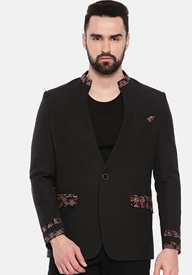 Black Two Button Cotton Blazer For Men