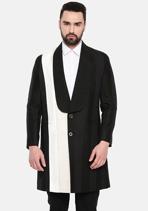 Black And Ivory Trench Coat For Men
