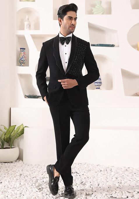 Buy Black Cutdana Embroidered Tuxedo For Men - MST00059 - Kustom Eyes ...