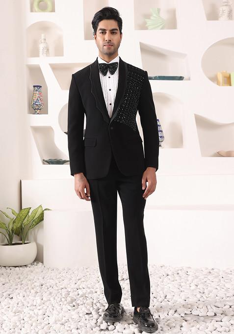 Buy Black Cutdana Embroidered Tuxedo For Men - MST00059 - Kustom Eyes ...