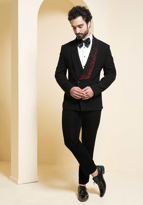 Black Sequin Tuxedo Set For Men