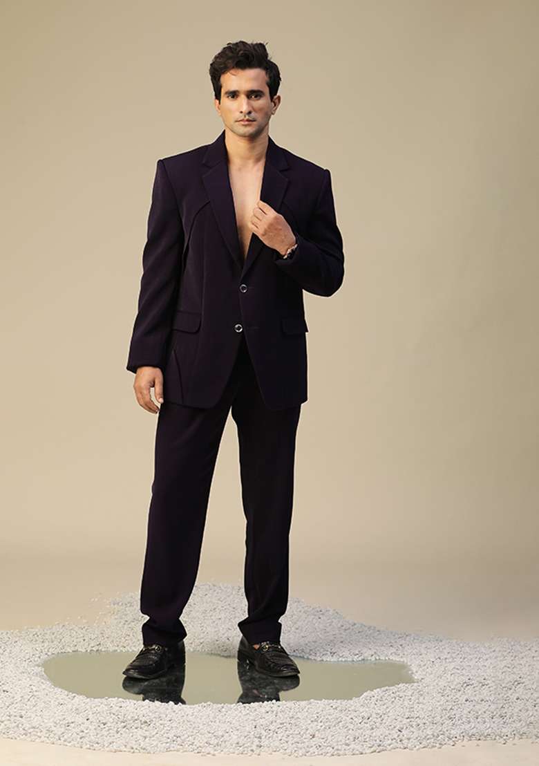 Purple Embroidered Elegant Suit Set - Indya
