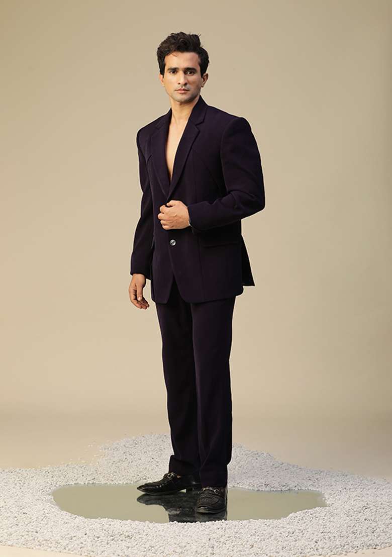 Purple Embroidered Elegant Suit Set - Indya