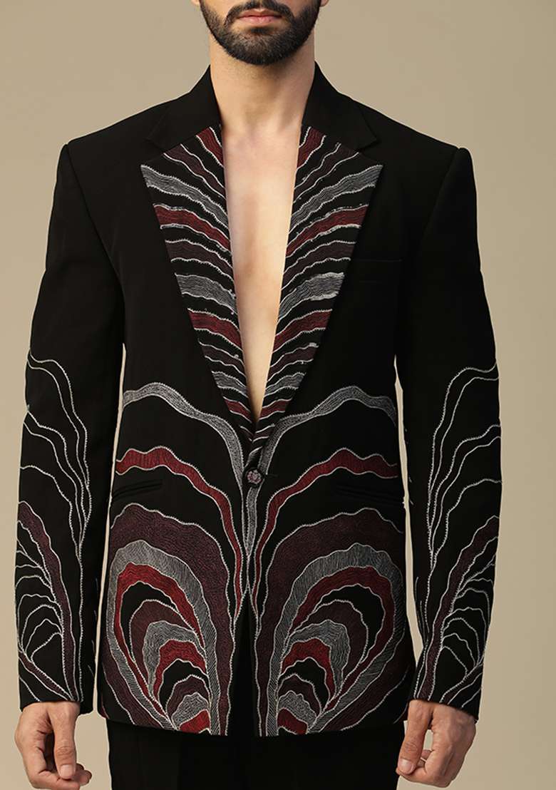 Black Dori Embroidered Suit Set - Indya