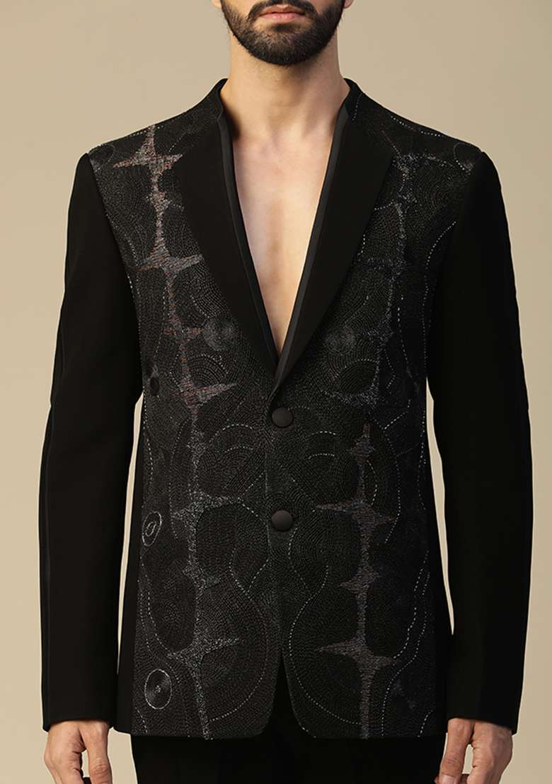 Black Zari Embroidered Suit Set - Indya