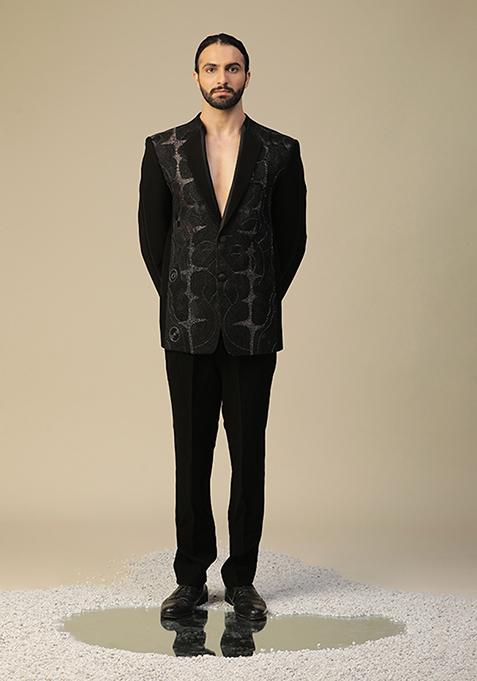 Black Zari Embroidered Suit Set
