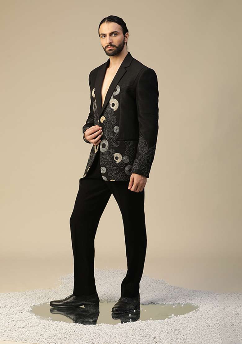 Black Resham Embroidered Suit Set - Indya