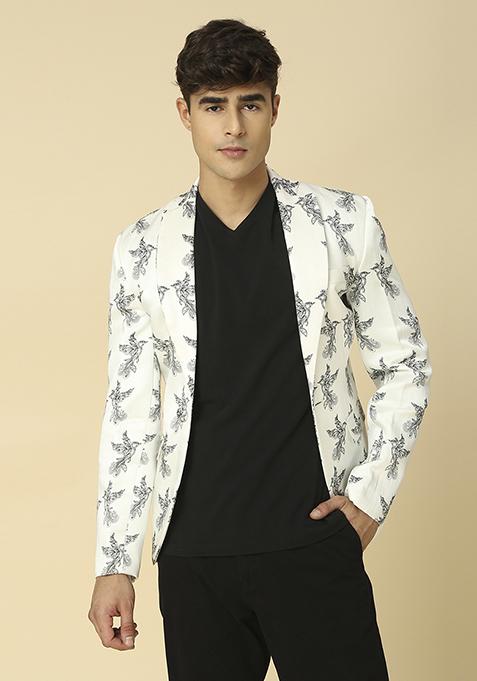 White Bird Printed Blazer With Front Pocket For Men