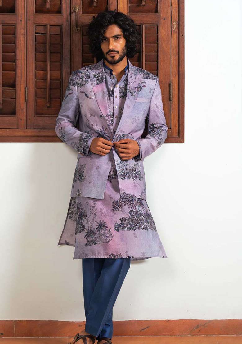 Blue Digital Print Blazer For Men - Indya