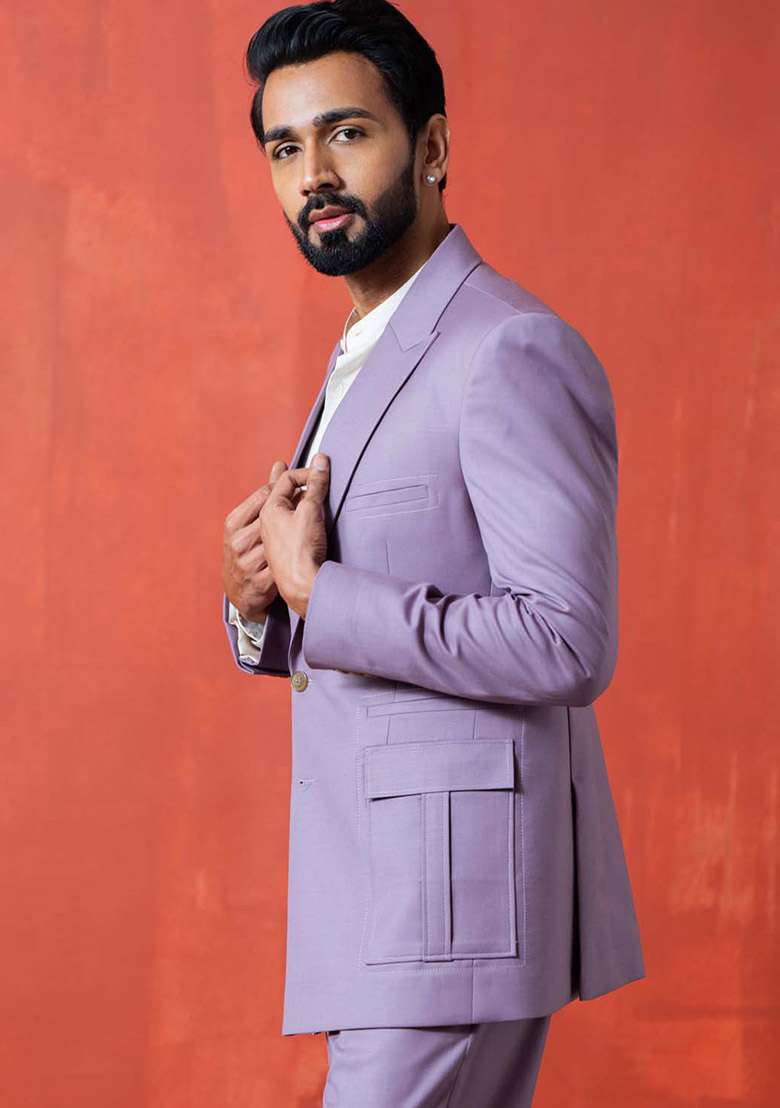 Lavender Suit Set For Men - Indya