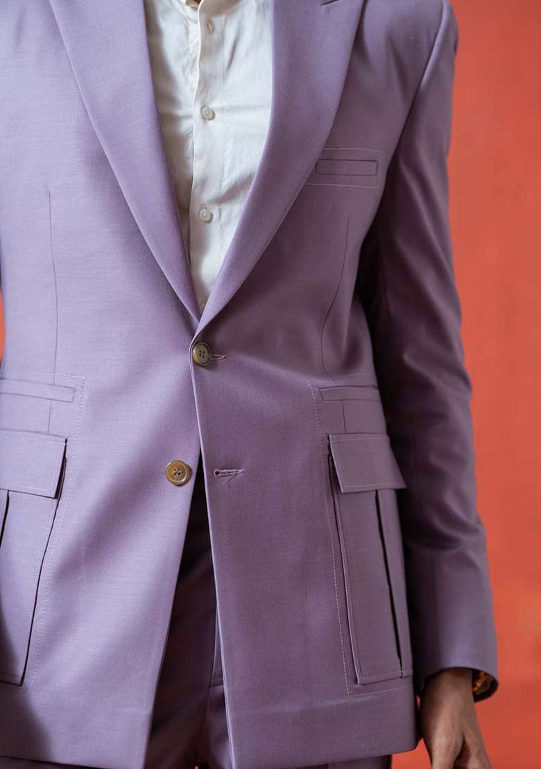 Lavender Suit Set For Men - Indya