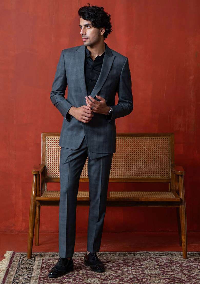 Grey Suit Set For Men - Indya