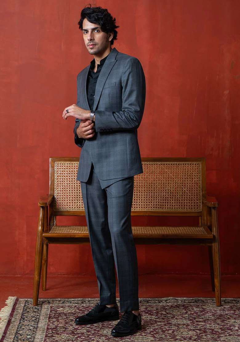 Grey Suit Set For Men - Indya