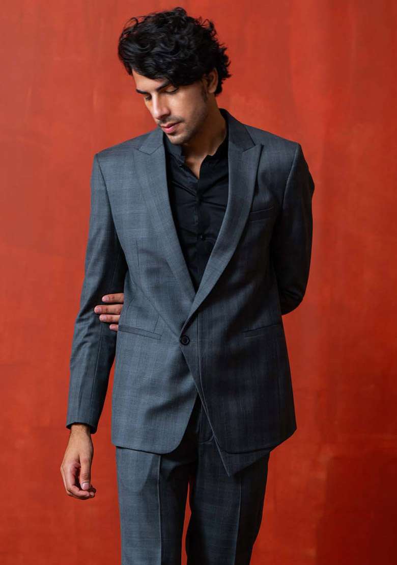 Grey Suit Set For Men - Indya