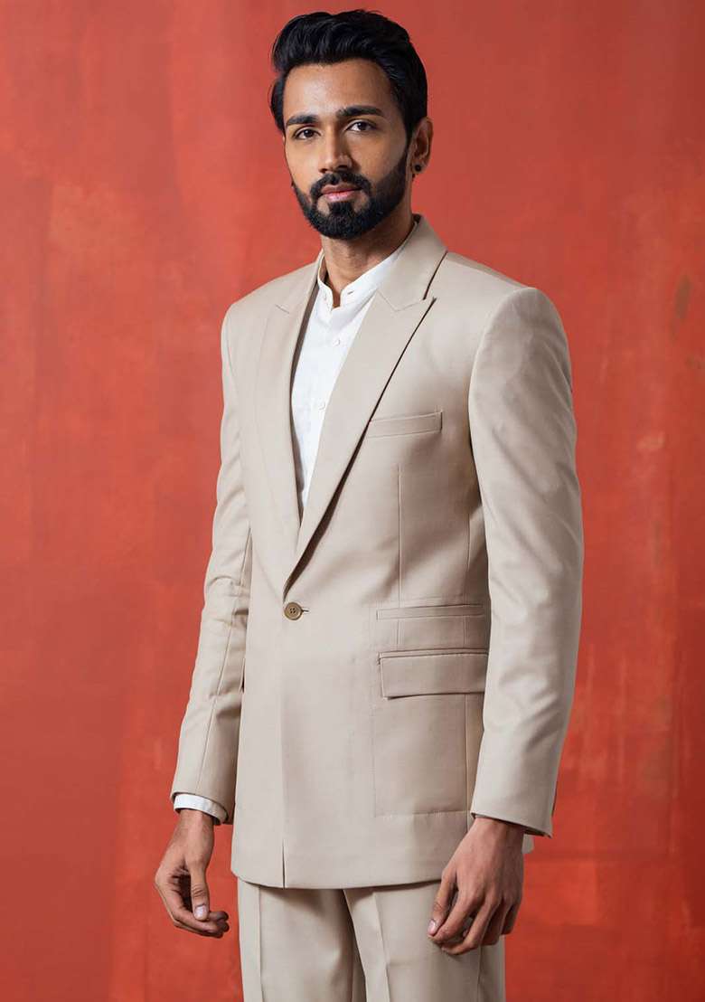 Beige Suit Set For Men - Indya