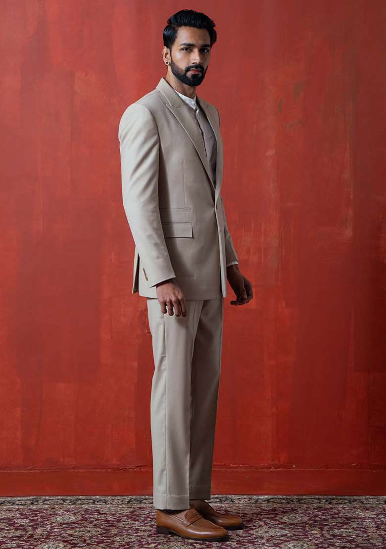 Beige Suit Set For Men - Indya