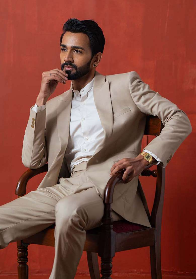 Beige Suit Set For Men - Indya