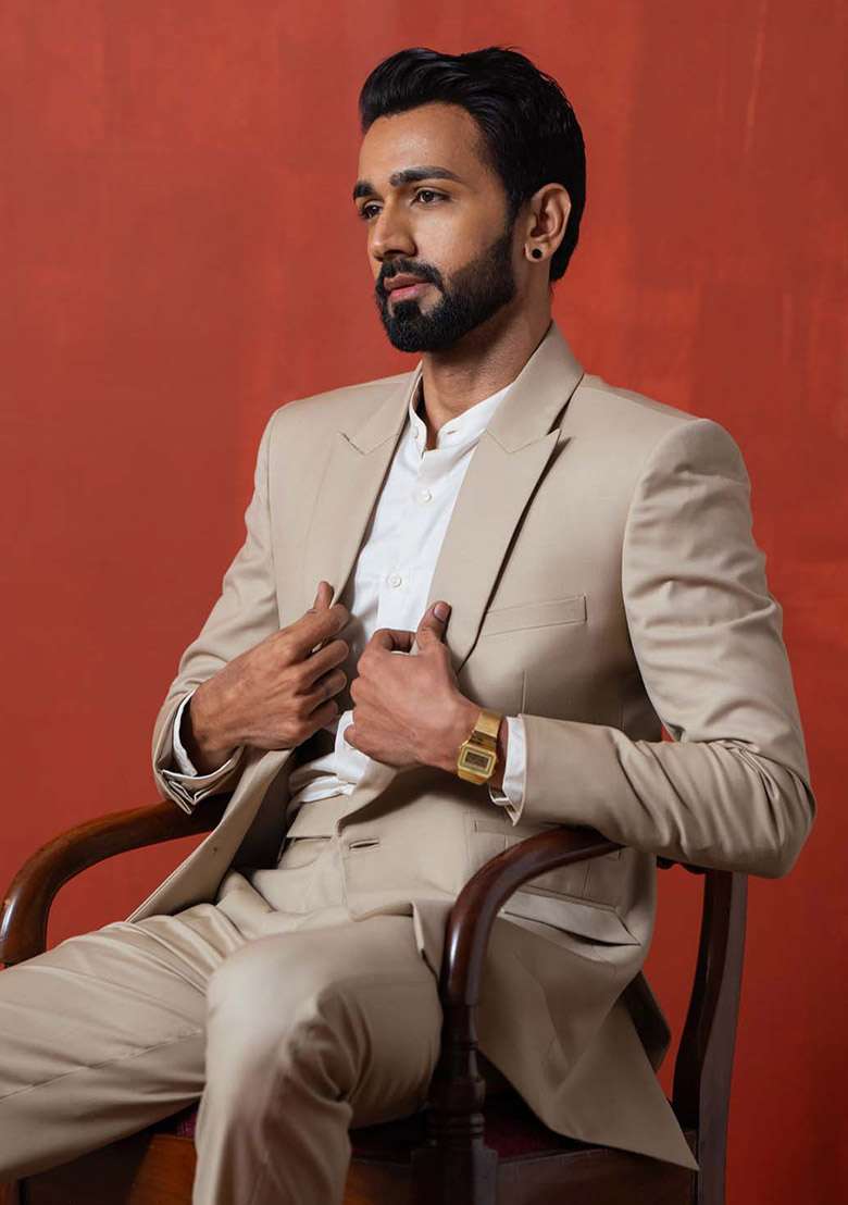Beige Suit Set For Men - Indya