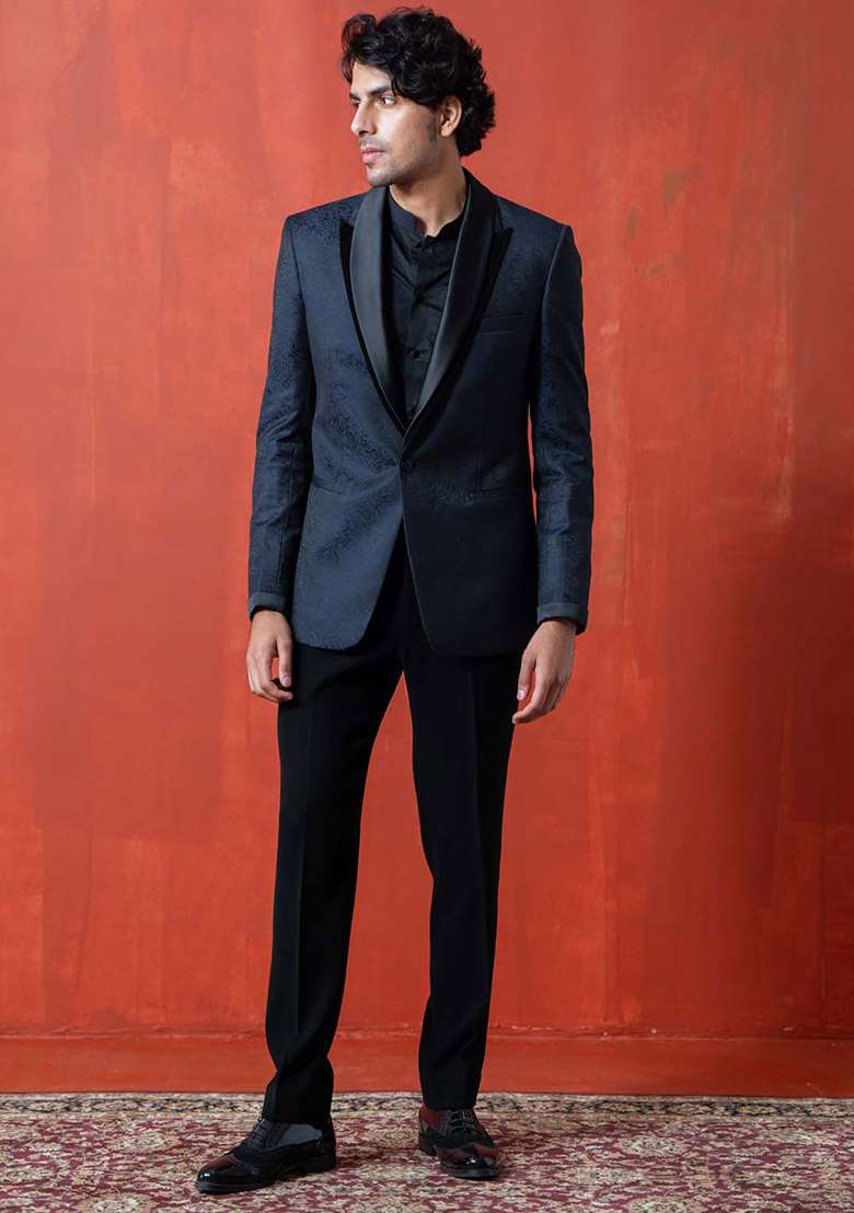 Dark Blue Tuxedo For Men - Indya