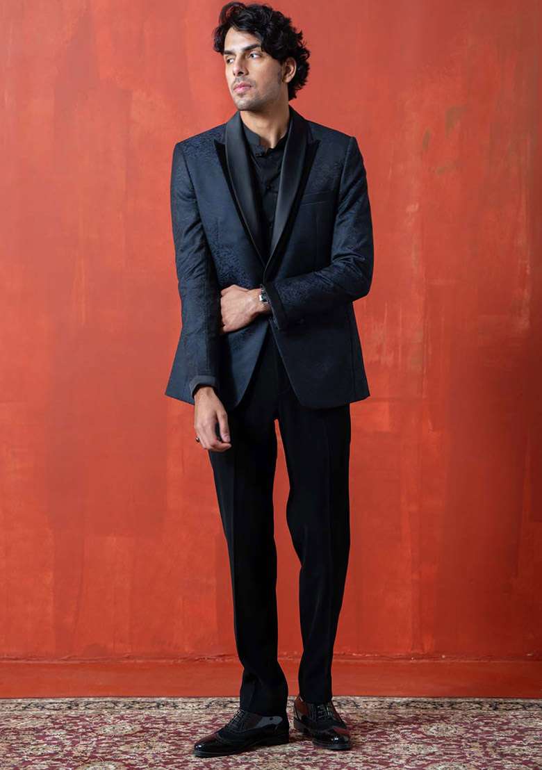Dark Blue Tuxedo For Men - Indya