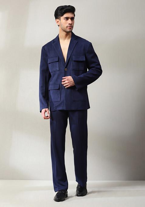 Blue Velvet Blazer Set For Men