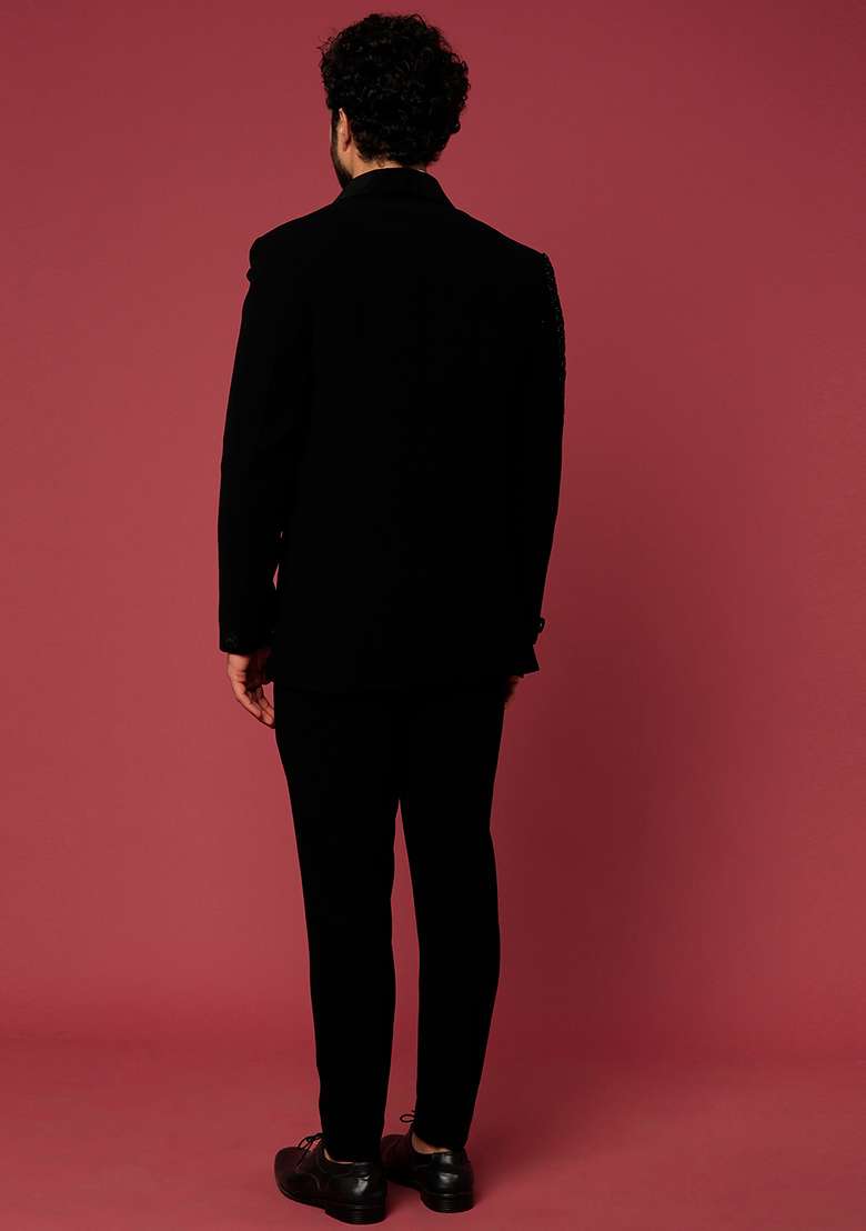 Black Classic Satin Shawl Tuxedo For Men - Indya