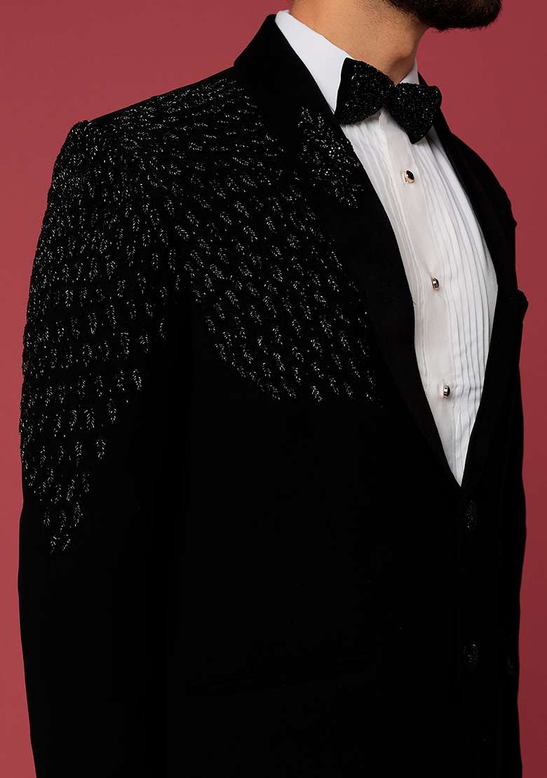 Black Classic Satin Shawl Tuxedo For Men - Indya