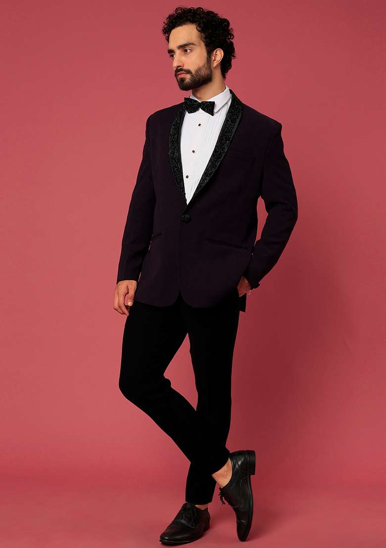 Purple Satin Tuxedo For Men - Indya
