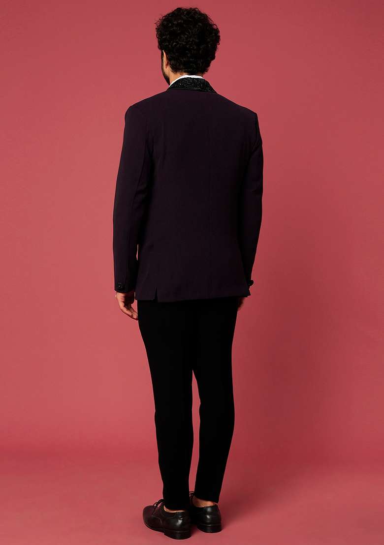 Purple Satin Tuxedo For Men - Indya