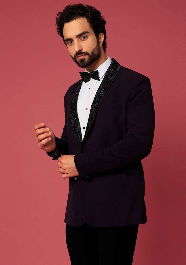 Purple Satin Tuxedo For Men - Indya