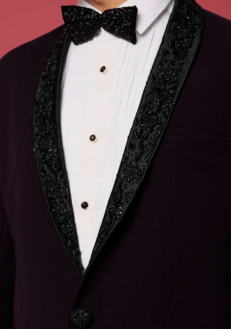 Purple Satin Tuxedo For Men - Indya