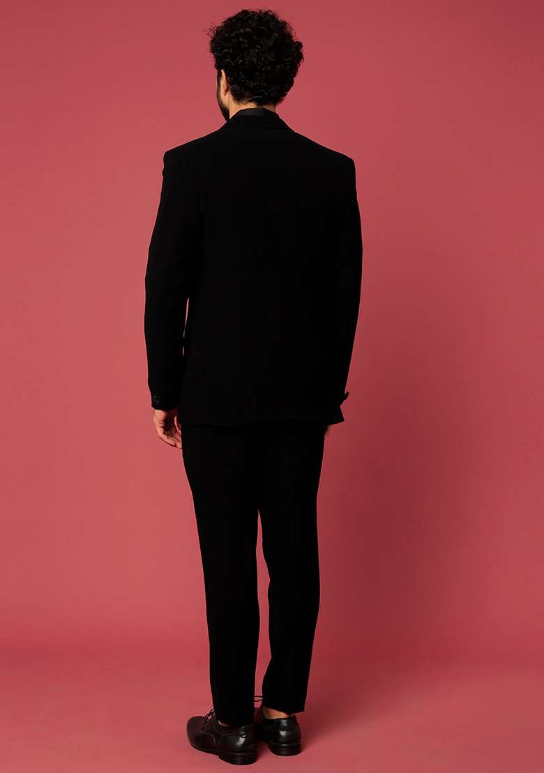 Black Satin Tuxedo For Men - Indya