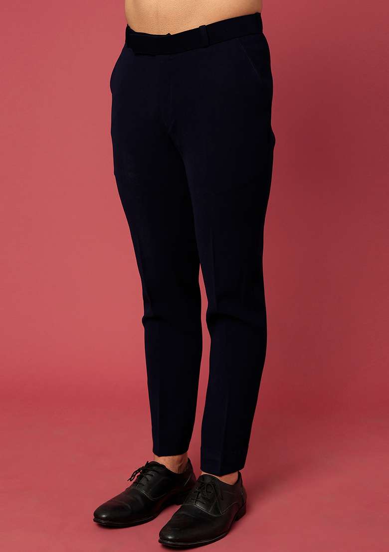 Navy Blue Satin Tuxedo For Men - Indya
