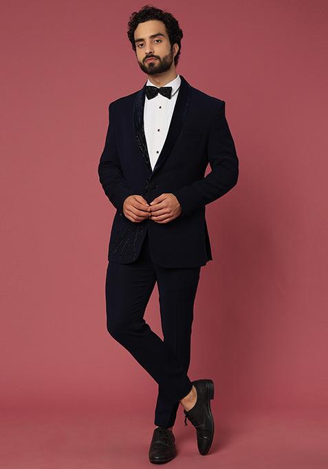 Navy Blue Satin Tuxedo For Men