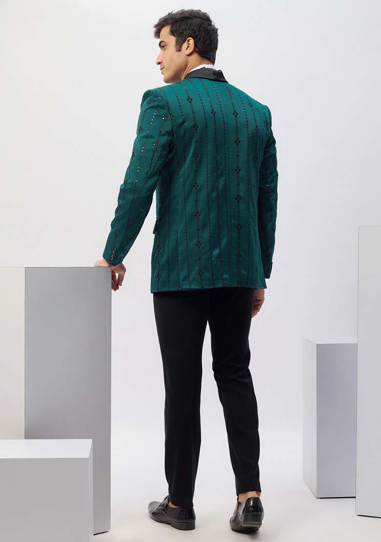 Green Machine Embroidered Rayon Tuxedo For Men - Indya