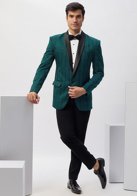 Green Machine Embroidered Rayon Tuxedo For Men